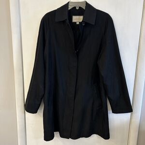 London Fog LF Black Trench Coat hidden button up size Large regular